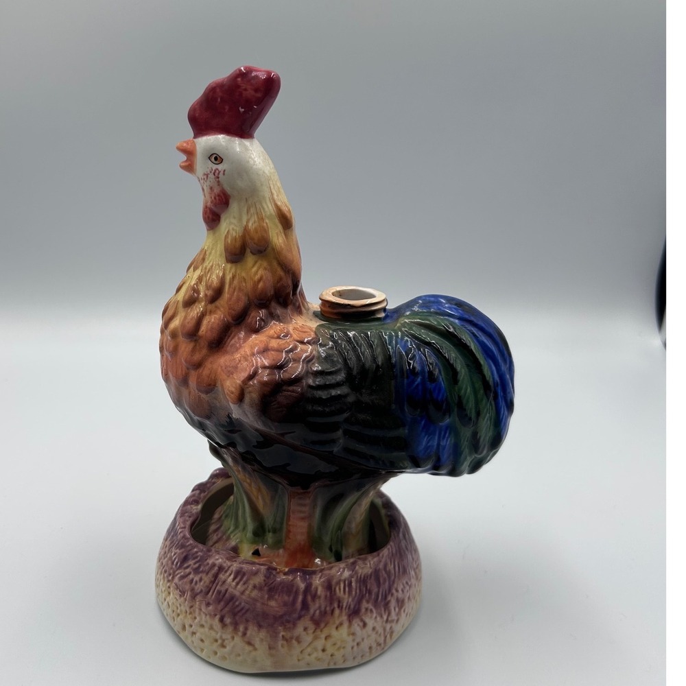 Allure 1999 Ceramic Rooster Figurine with Planter Nest Base Farmhouse Decor